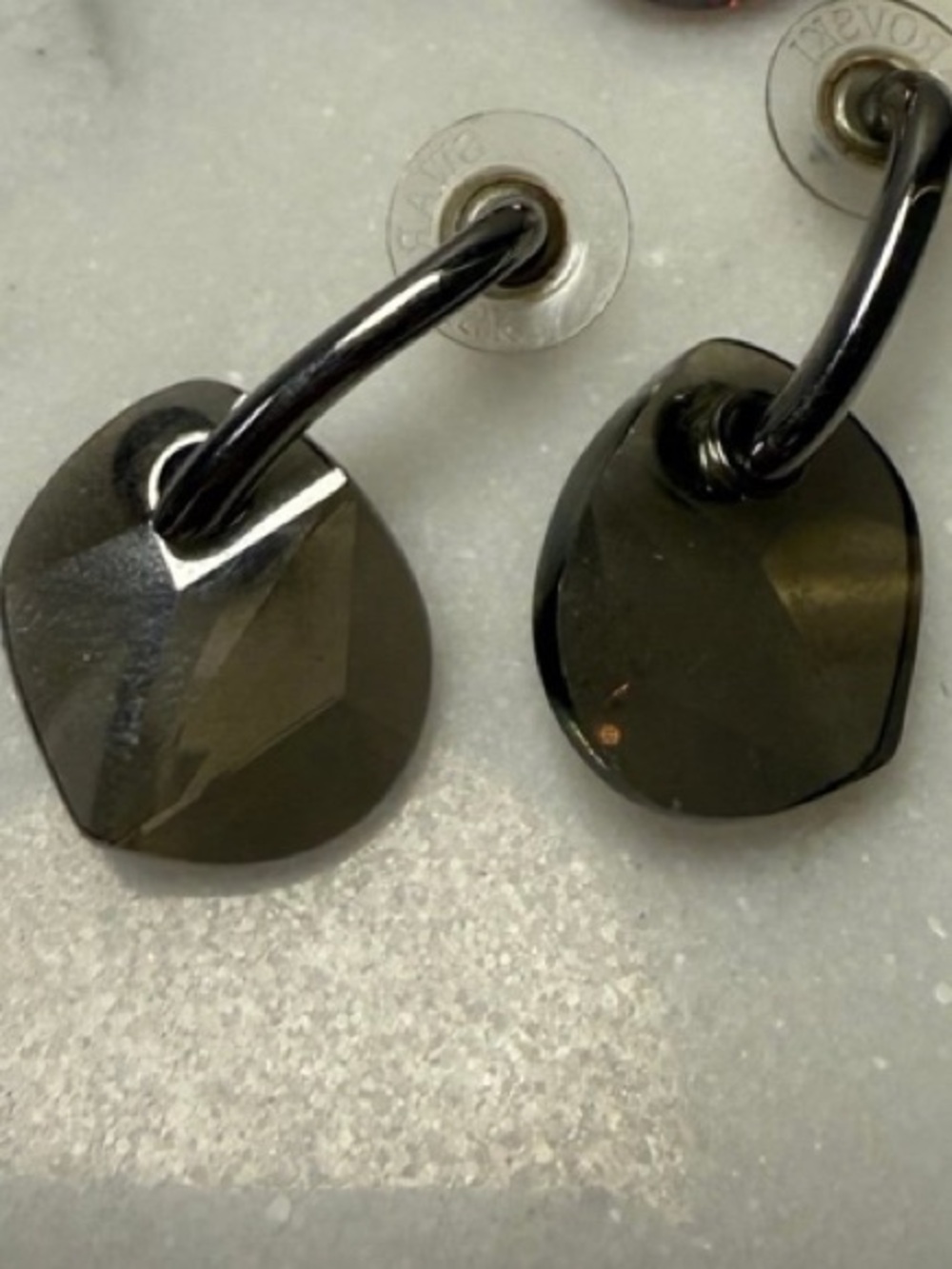 Swarovski Dark Grey Crystal Earrings 1” long, no box.